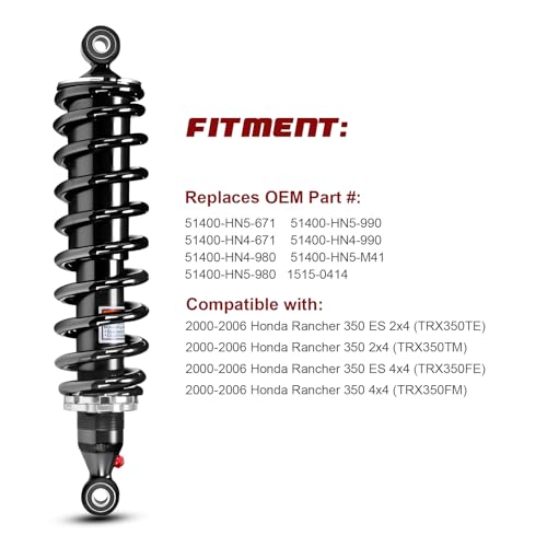 Monotube ATV Front Shocks, Shock Absorber, Struts, Amortiguadores for Honda Rancher 350; OEM: 51400-HN5-671, 51400-HN5-990, 51400-HN4-671, 51400-HN4-990,1515-0414; Amortiguadores Para Honda Rancher
