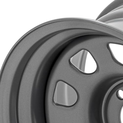 Rough Country Gray Steel Wheel - 15x8, 5x4.5 Bolt Pattern, 19mm Offset, 3.30 Bore, Heavy-Duty D-Window Off-Road Rim for Trucks & Jeeps