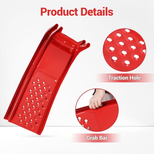 Car Ramp Set of 2, Support 8000lbs Gross Vehicle Weight, Heavy Duty Auto Truck Ramps, Solid Steel Vehicle Ramp Ideal for Oil Change and Car Repair, Ideal for Easy Home Garage Maintenance - color: Red