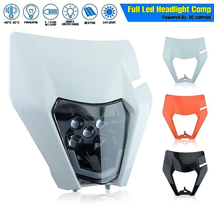 Headlight Head Lamp Light Fairing Mask Day Running Light For ATV Scooters Dirt Pit Bike Enduro (White+Red DRL) - color: White Red DRL