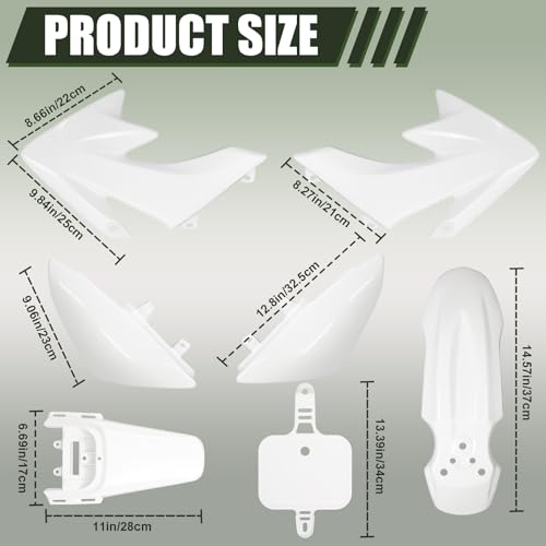 Podoy CRF50 Body Fender Kit Plastic Fairing 7PCS with Bolts (White) - style: White