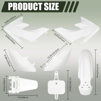 Podoy CRF50 Body Fender Kit Plastic Fairing 7PCS with Bolts (White) - style: White