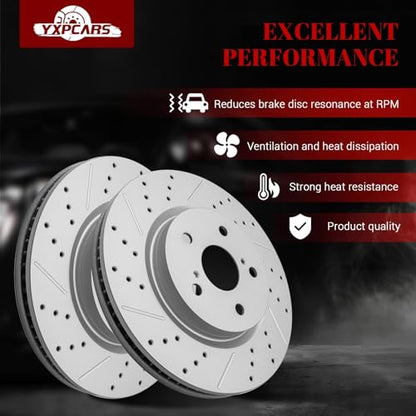 Front & Rear Drilled Slotted Rotors and Ceramic Disc Brake Pads Kit for Toyota Avalon 2019 2020 2021 2022/ Camry 2020 2021