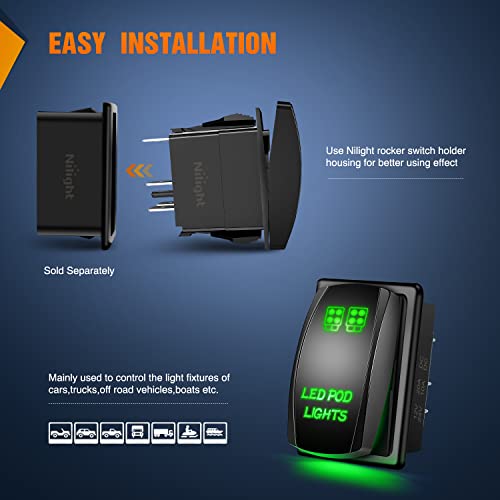 Nilight LED POD Lights Rocker Switch with Jumper Wires Set 5Pin Laser Green - color: Green, size: LED POD LIGHTS