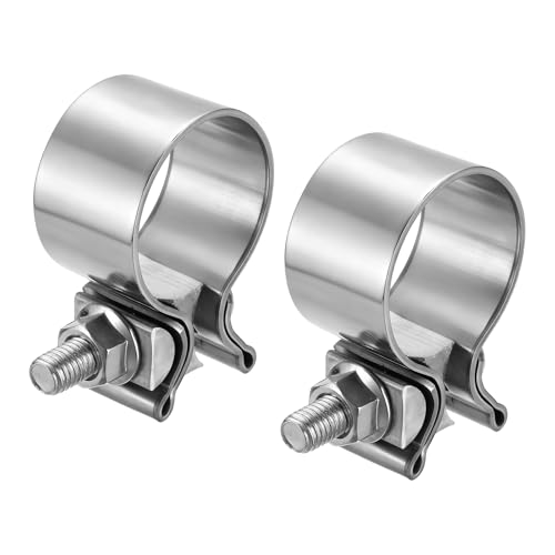 HARFINGTON 2pcs 410 Stainless Steel Exhaust Clamp 1.77" Butt Joint Narrow Band Muffler Seal Exhaust Narrow Lap Butt Clamps for Pipes Mufflers Converters System Repair, Silver - size: Range 45-54 mm, Band Width 30mm