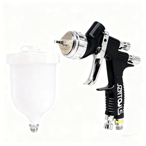 TE20 HVLP Air Spray Gun 1.3mm Nozzles, Car Paint Gun Sprayer,Forged Body, Anodised Finish，Paint Gun for Varnish and Top Coat, with Paint Sprayer Accessories (Black（Plum Blossom Nozzle）) - style: Black（Plum Blossom Nozzle）