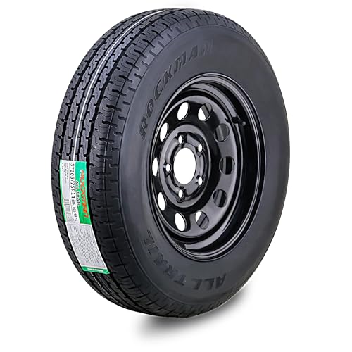ROCKMAN Trailer Tire Wheel ST205/75R14 8-Ply D 105M 5X4.5 PCD Black Mod Rim - size: ST205/75R14 8PR/5x4.5