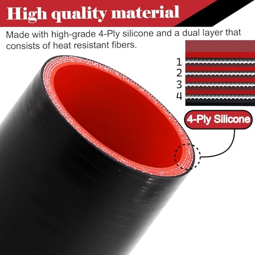 ID 2 Inch Silicone Coupler Hose,4-Ply High Temp Reinforced Straight Turbo Hose 3" Length for Intercooler Radiator Boost Pipe with 2 T-Bolt Clamps - size: 2 Inch