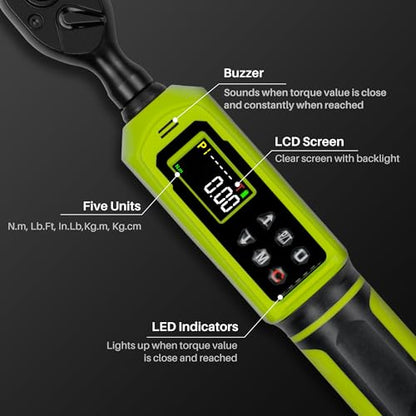 Digital Torque Wrench 3/8"Drive-0.66-44.25Ft.Lb for Bike Motorcycle - size: 3/8"0.66-44.25 Ft-Lb