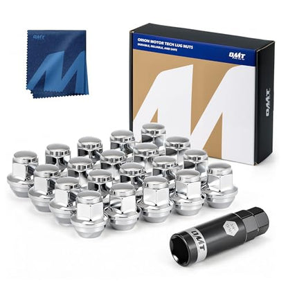 OMT M12x1.5 Lug Nuts with Cone Seat, 20pcs Lug Nuts Set with 1 Socket Key - color: Silver, size: M12x1.5, style: 20Pcs OEM Style