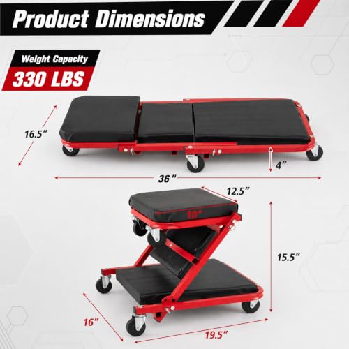 Goplus 36" 3-in-1 Folding Mechanic Creeper, Lay Down or Sit - color: Red+Black, size: 36"
