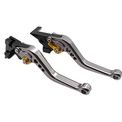 FXCNC Adjustable Brake Clutch Levers for YFM700 Raptor 700R 2000-2006, Banshee 350 YFZ350 2002-2008, Wolverine 350 YFM350FX 2002-2005,Blaster 200 YFS200 2004-2006,WR125/250/500 1991-95 - color: Gray Lever with Gold Adjuster