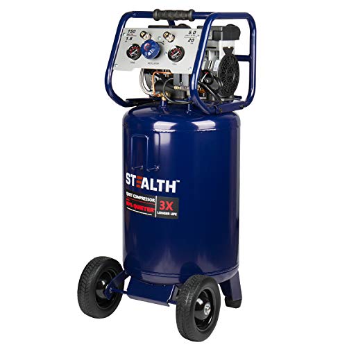 Stealth 20 Gallon Ultra Quiet Air Compressor,1.8 HP Oil-Free Peak 150 PSI 68 Decibel, 5.5 CFM @ 40 PSI 5 CFM @ 90 PSI Silent Long Life Electric Air Compressor W/Wheel for Garage - style: Vertical_VC