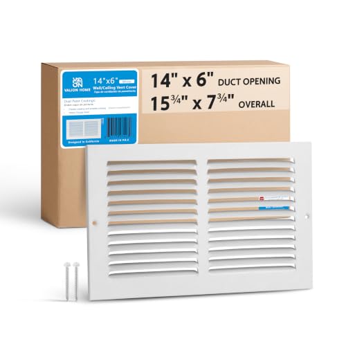Steel Return Air Grille, Fits Universal Duct Opening, White HVAC Cold Air Intake Vent Cover for Sidewall & Ceiling, Stamped Durable Steel Outer Dimensions for Ventilation (14" W x 6" H)