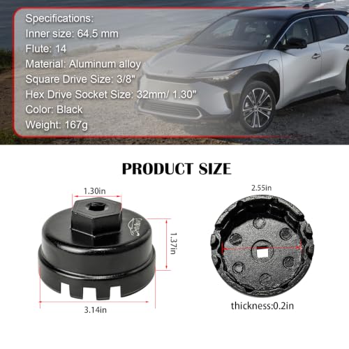 3mirrors Oil Filter Wrench Oil Filter Cap Wrench Compatible with HONDA ACURA (Custom) Durable Aluminium, 64MM 14 Flute