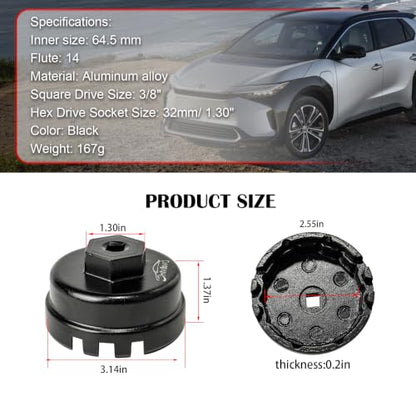 3mirrors Oil Filter Wrench Oil Filter Cap Wrench Compatible with HONDA ACURA (Custom) Durable Aluminium, 64MM 14 Flute