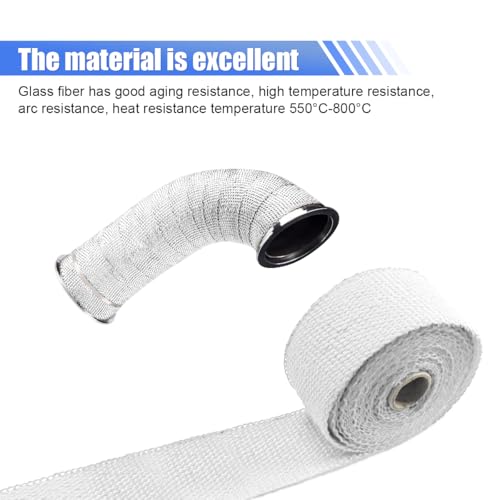 BDZMC 2" x 16 Ft Motorcycle Exhaust Heat Wrap Roll (White) - color: White