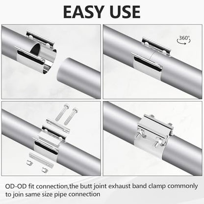 2''Exhaust Clamp Butt Joint Exhaust Seal Band Clamp Sleeve Coupler - size: 2 Inch