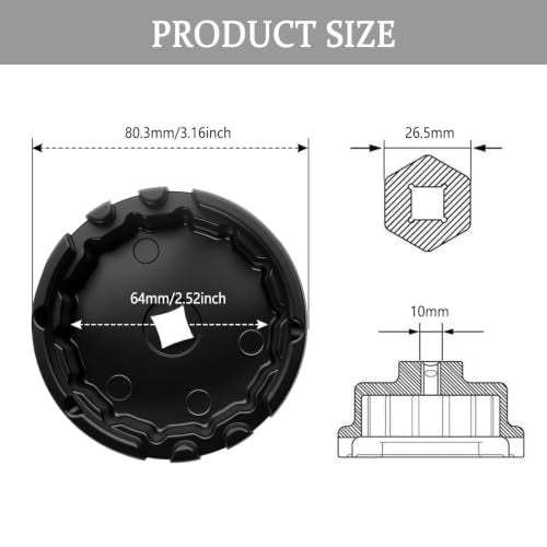 Salior 64mm Oil Filter Wrench,Aluminum Alloy Quickly Oil Filter Removal Tool Compatible with Scion xD Prius V Prius Matrix Corolla 2.5L to 5.7L Engines Oil Filter Socket - color: Black/6 Slot