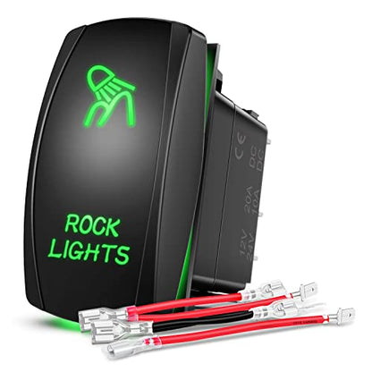Nilight 5Pin Rock Lights Rocker Switch Laser Etched Toggle SPST - color: Green, size: ROCK LIGHTS