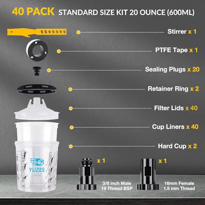 YUZES Disposable Paint Cups for Spray Gun, 20 oz 40-Pack Paint Cup System - size: 20 oz 40-Pack Kit