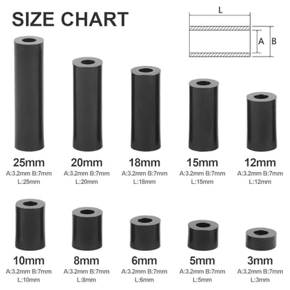 Exqutoo Black ABS Round Washers ID 3.2mm, OD 7mm - color: Black/3.2mm