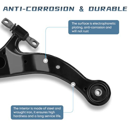 Front Lower Control Arm with Ball Joint Assembly Passenger & Driver Side + Stabilizer Sway Bar End Link + Outer Inner Tie Rod End Suspension Kit for 2004 2005 2006 2007 2008 2009 2010 Toyota Sienna