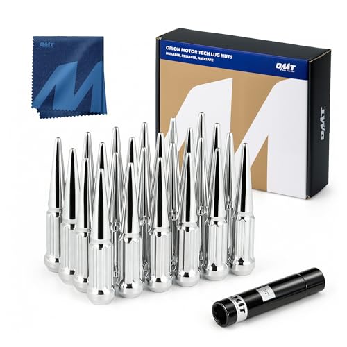 OMT M14x1.5 Spike Lug Nuts, 24pcs Lug Nuts Set with 1 Socket Key - color: Silver, size: M14x1.5, style: 24Pcs Spike Spline Tuner