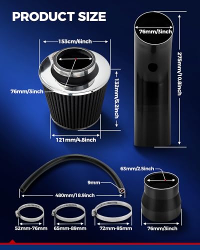 KAX 3" Universal Cold Air Intake Kit for Honda Accord (Black)