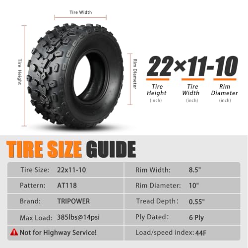 TRIPOWER 22x11-10 ATV UTV Tires 22x11x10 All-Terrain Trail Sand Mud Sport Off-Road Tire Tires, 6PR Tubeless, Set of 2 - size: 22x11-10