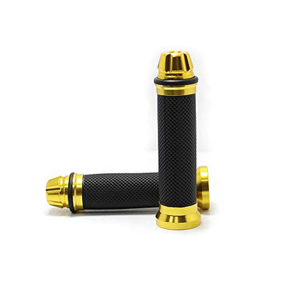Motorcycle 7/8" CNC Hand Grips Aluminum Rubber Gel Handlebar for Sport Bike(Red) - color: Gold