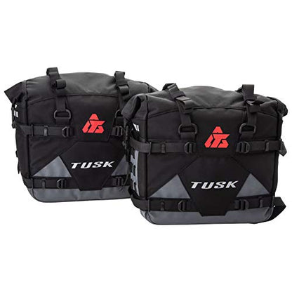 Tusk Pilot Pannier Bags Black/Grey | Durable Soft Saddlebags with Roll‑Top Closure, Waterproof Liners and Reflective Accents | Adventure Motorcycle Storage