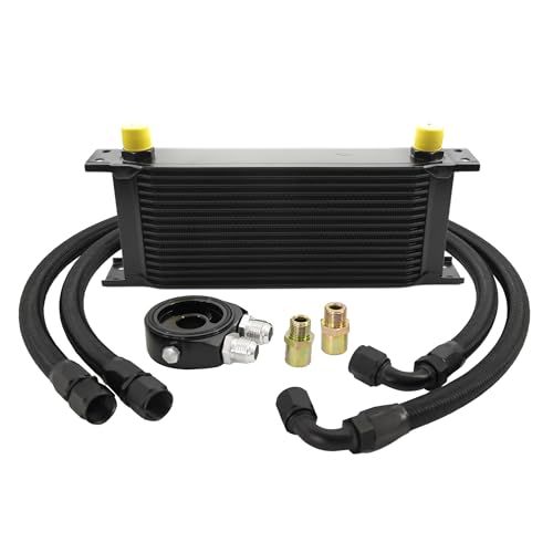 16 Row AN10-10AN Stacked Plate Oil Cooler With Fuel Line Hose Mounting - color: Oil Cooler+Fuel Line Hose, size: 16 Row-BK