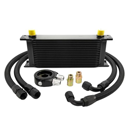16 Row AN10-10AN Stacked Plate Oil Cooler With Fuel Line Hose Mounting - color: Oil Cooler+Fuel Line Hose, size: 16 Row-BK