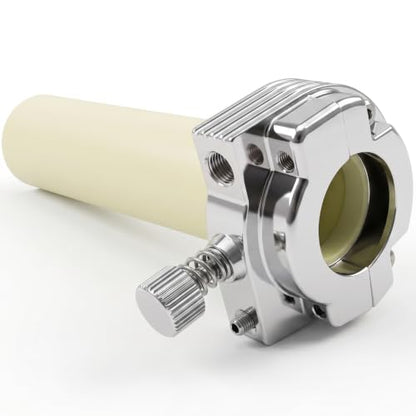 Chrome 1" SINGLE CABLE Throttle Assembly: Clamp & Sleeve for SINGLE Throttle Cable Harley Models: 1974-1980 Wide Glide, Super Glide, Fat Bob, Low Rider, Sportster & 1975-1980 Electra Glide, Tour Glide