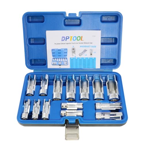 DPTOOL 14pcs Diesel Injector Fuel Line Socket 8-22mm Flare Nut Socket Set