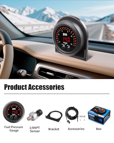 15PSI Fuel Pressure Gauge Kit with 1/8NPT Electronic Sensor and LED Digital Display Pressure Meter Mounting Bracket Ultra Thin for Car & Truck - 2-1/16" (52mm)