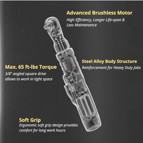 Durofix RW1210-3P G12 Series 12V Li-Ion Cordless 3/8" 65 Ft-Lbs Torque Brushless Ratchet Wrench Tool Kit - style: 1 Battery Kit with Charger