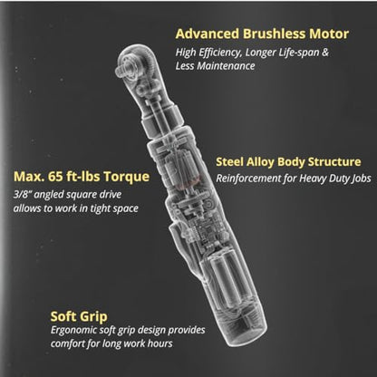 Durofix RW1210-3P G12 Series 12V Li-Ion Cordless 3/8" 65 Ft-Lbs Torque Brushless Ratchet Wrench Tool Kit - style: 1 Battery Kit with Charger