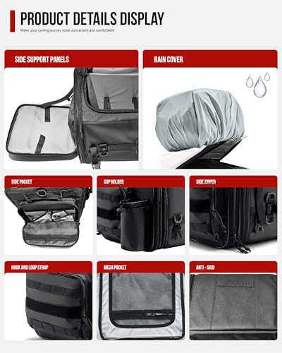 RIDEIRON Motorcycle Tail Bag, Expandable from 40L to 60L with Rain Cover