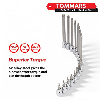TOMMARS 16-Piece 3/8" Drive Conventional Torx Socket Set - style: Torx Bit Socket