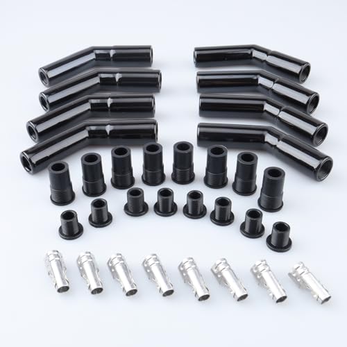 AC PERFORMANCE 45 Degree Ceramic Spark Plug Boot Kit Black 8PCS - color: Black, size: 45 Degree - 8PCS