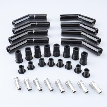 AC PERFORMANCE 45 Degree Ceramic Spark Plug Boot Kit Black 8PCS - color: Black, size: 45 Degree - 8PCS