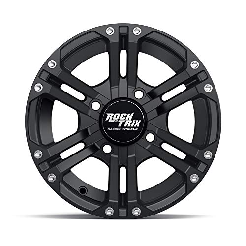 RockTrix RT101 12x7 ATV UTV Wheel 4x110 5+2 Offset, Matte Black, 4pc Set - size: 12x7 (5+2)