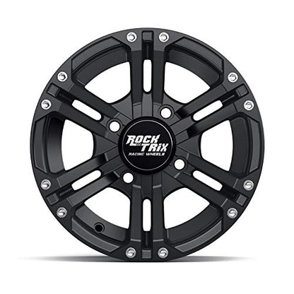 RockTrix RT101 12x7 ATV UTV Wheel 4x110 5+2 Offset, Matte Black, 4pc Set - size: 12x7 (5+2)