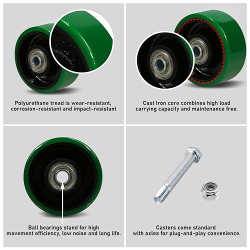 3" x 1.25"Caster Wheel, Polyurethane on Cast Iron Wheel, Ball Bearing-3/8" Bore, Set of 4 Heavy Duty Caster Caster Wheel with 1400 lbs Capacity(4 Pack) - color: Iron&Polyurethane, size: 3"×1.25"