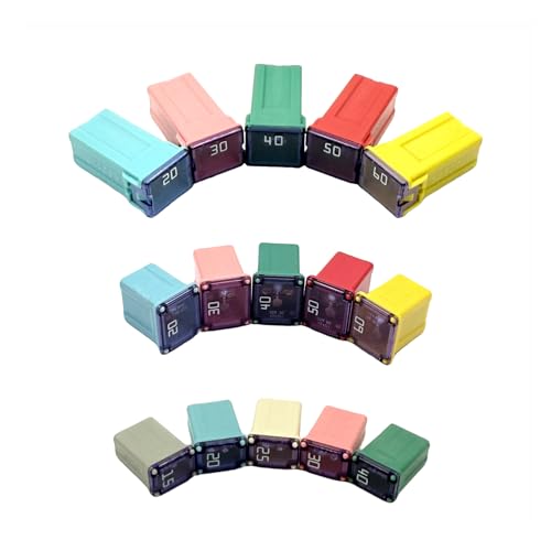 15 Pcs Cartridge Fuse Assortment Kit, 15A/20A/30A/40A/50A/60A Mini Low and Tall Car Square Micro Jcase Fuse Replacements for Trucks SUVS and Automotives