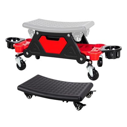 Frassie 2-in-1 Rolling Mechanic Stool Garage Creeper Seat with Modular Removable Cushion Tool Tray Heavy Duty 300 LBS Capacity for Auto Repair