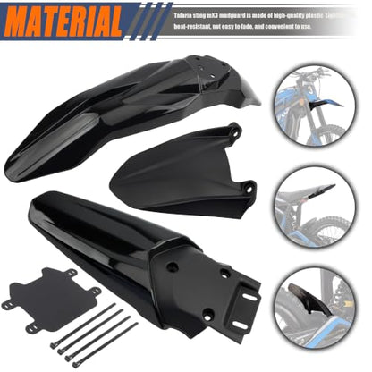 Front Rear Fender Kit Mudguard Number Plate Compatible with Talaria Sting MX3 MX4 MX5 Electric Dirt Pit Bike Motorcycle-Black - color: Fender Set, size: Plastic