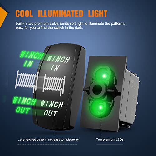 Nilight 7Pin Winch in Out Rocker Switch DPDT Momentary Toggle - color: Green, size: WINCH 7PIN